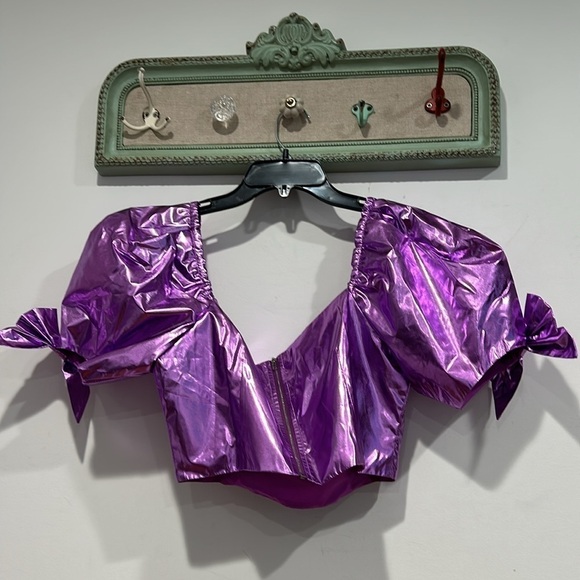 Sugar Thrillz Barbie Let go party metallic purple bow set skirt & crop top large - Picture 9 of 9